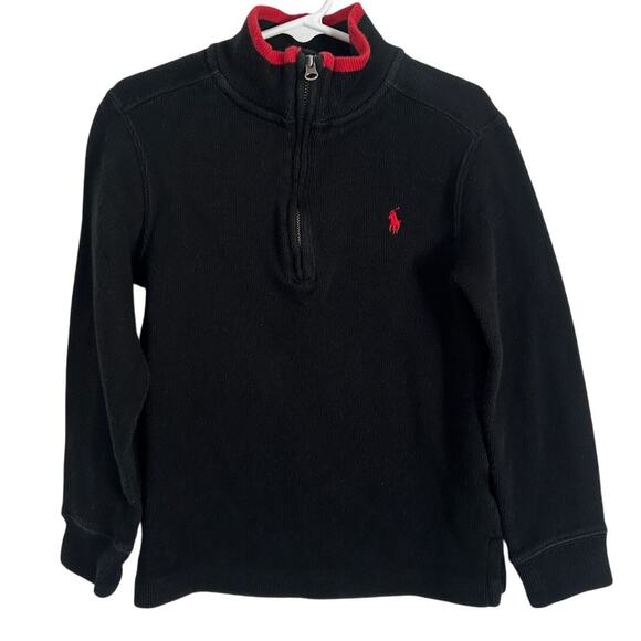 Polo Boys Size 5 Black & Red 1/4 Zip Knit Pullover Sweater – Preppy Warm Winter - Picture 1 of 8